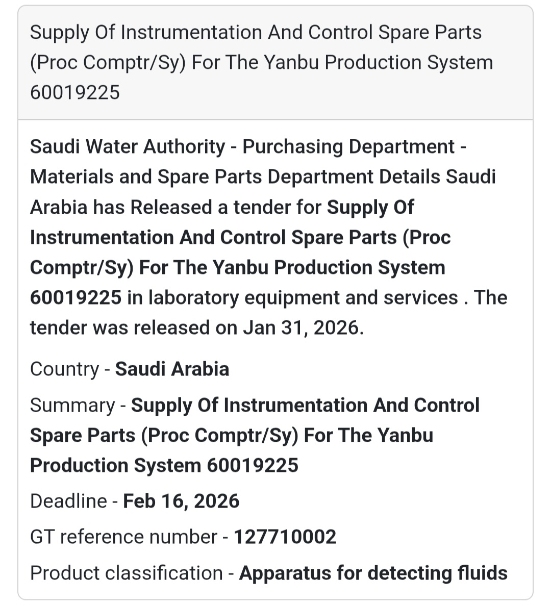 🧪 Instrumentation & Control Spare Parts – Yanbu System