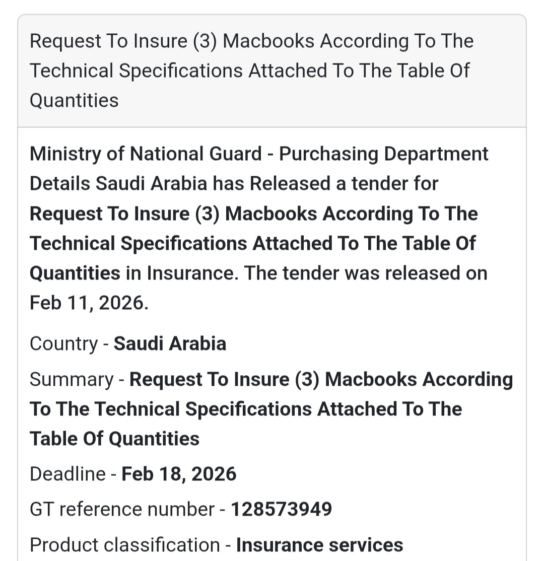 💻 Insurance of (3) MacBooks – Ministry of National Guard