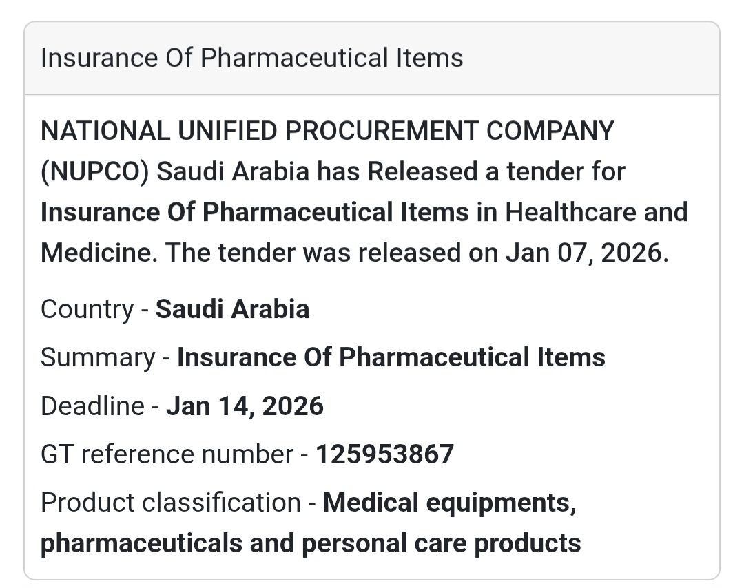 💊 Insurance of Pharmaceutical Items (Tender 1)