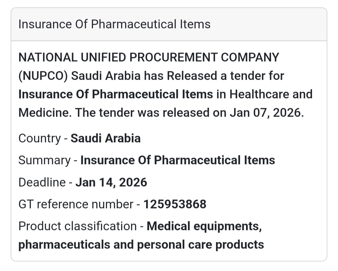 💊 Insurance of Pharmaceutical Items (Tender 2)