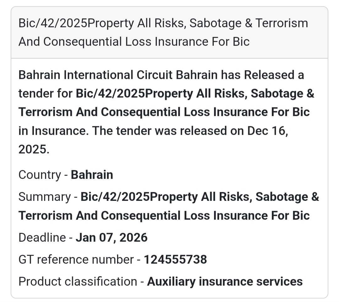 📢 Insurance Services Tender – Bahrain 🇧🇭