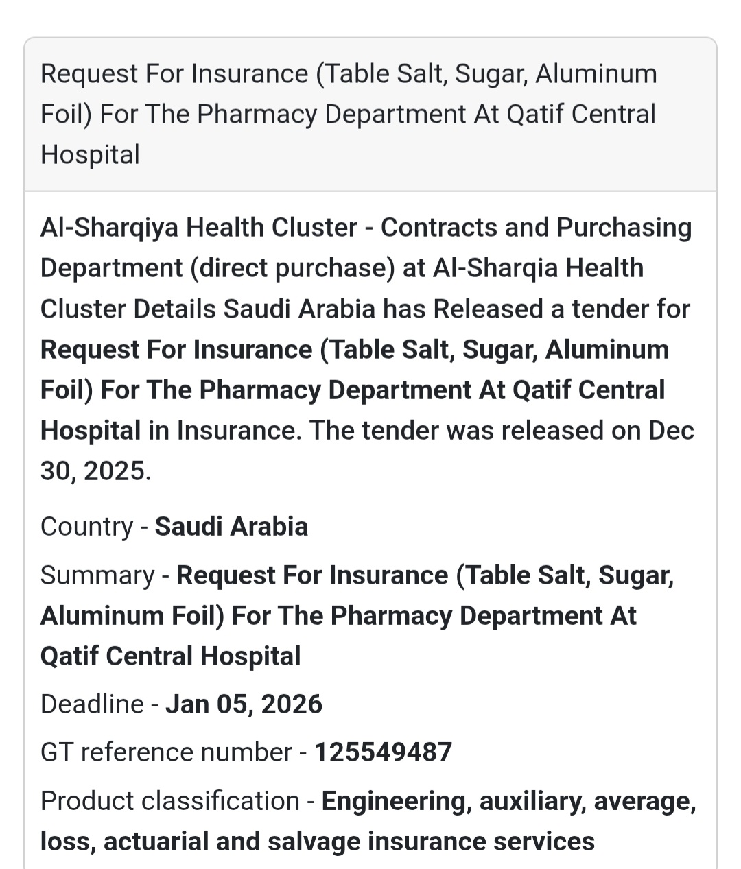 🏥 Insurance Services Tender