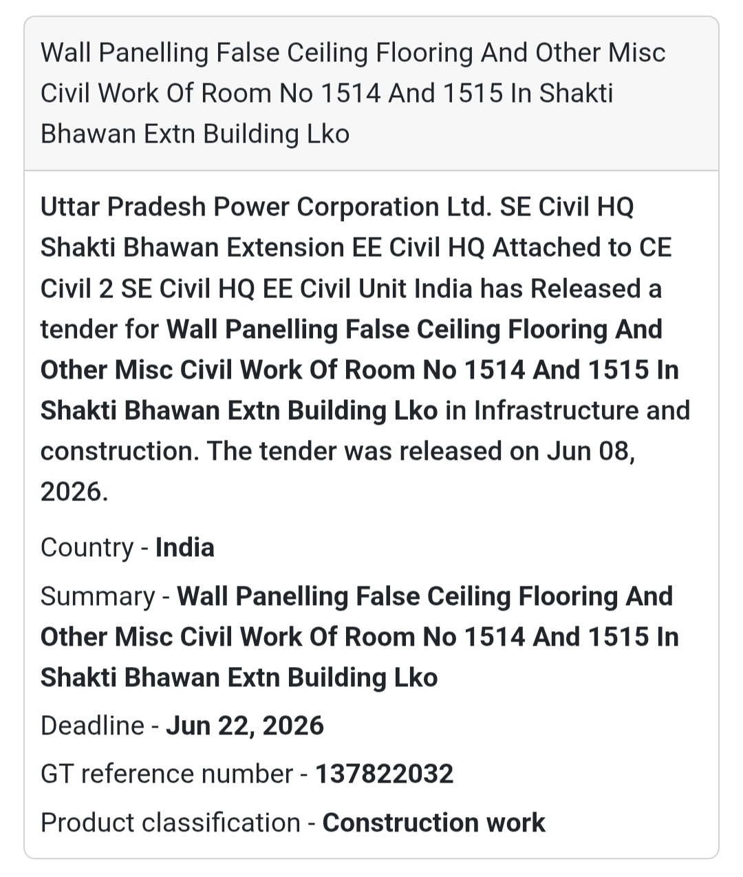 🏢 Interior Renovation & Civil Works Tender | Shakti Bhawan 📍Lucknow, Uttar Pradesh