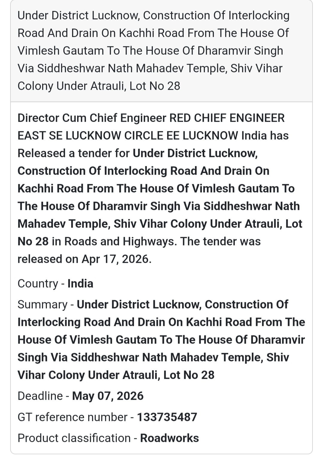 🧱 Interlocking Road & Drain – Lucknow (Lot 28)