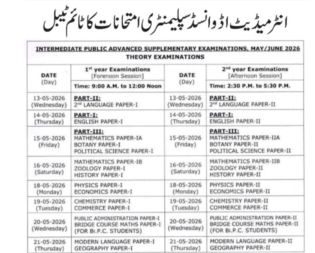📝 Intermediate Supplementary Exams 2026