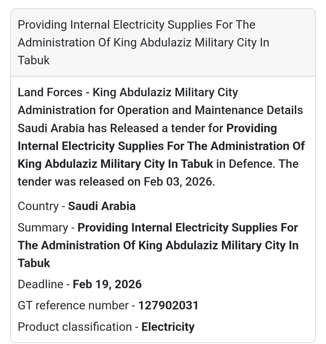 ⚡ Internal Electricity Supplies – King Abdulaziz Military City