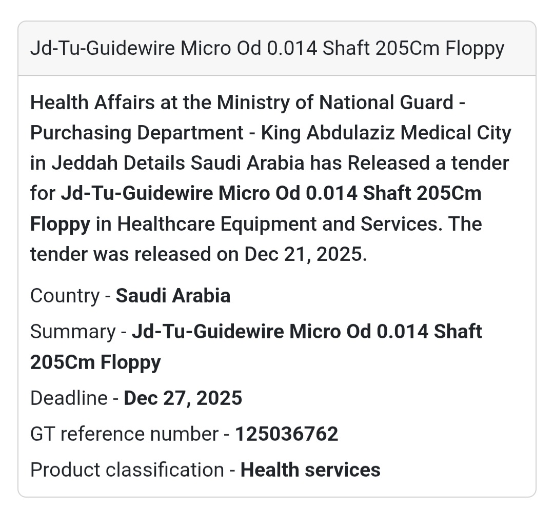 🧬 Interventional Devices Tender – Saudi Arabia