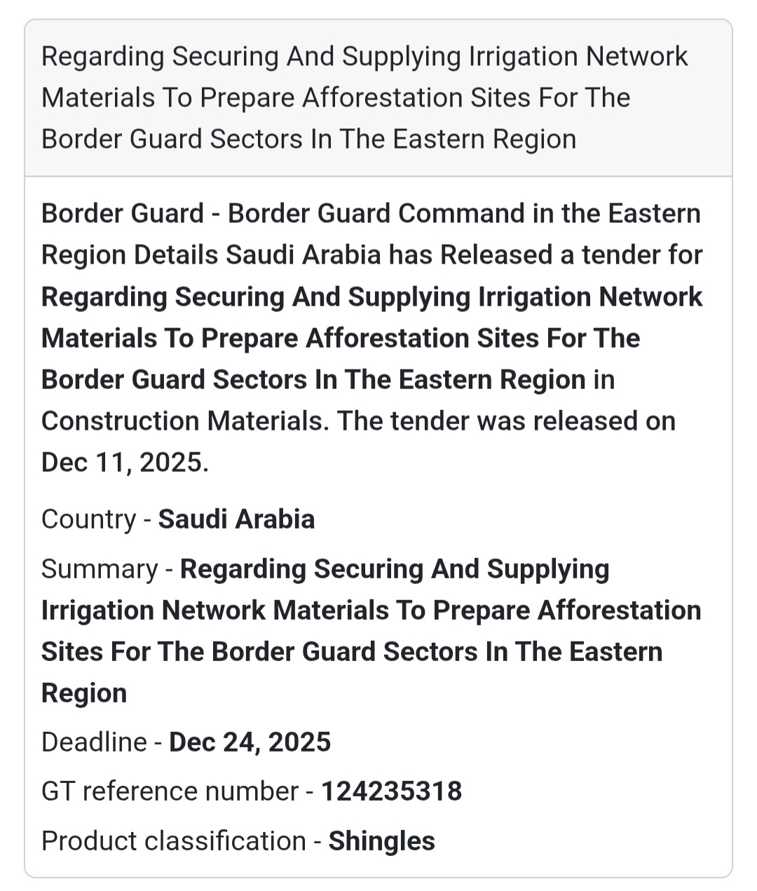 🌱 Irrigation & Afforestation Materials Tender – Saudi Arabia 🇸🇦🌿
