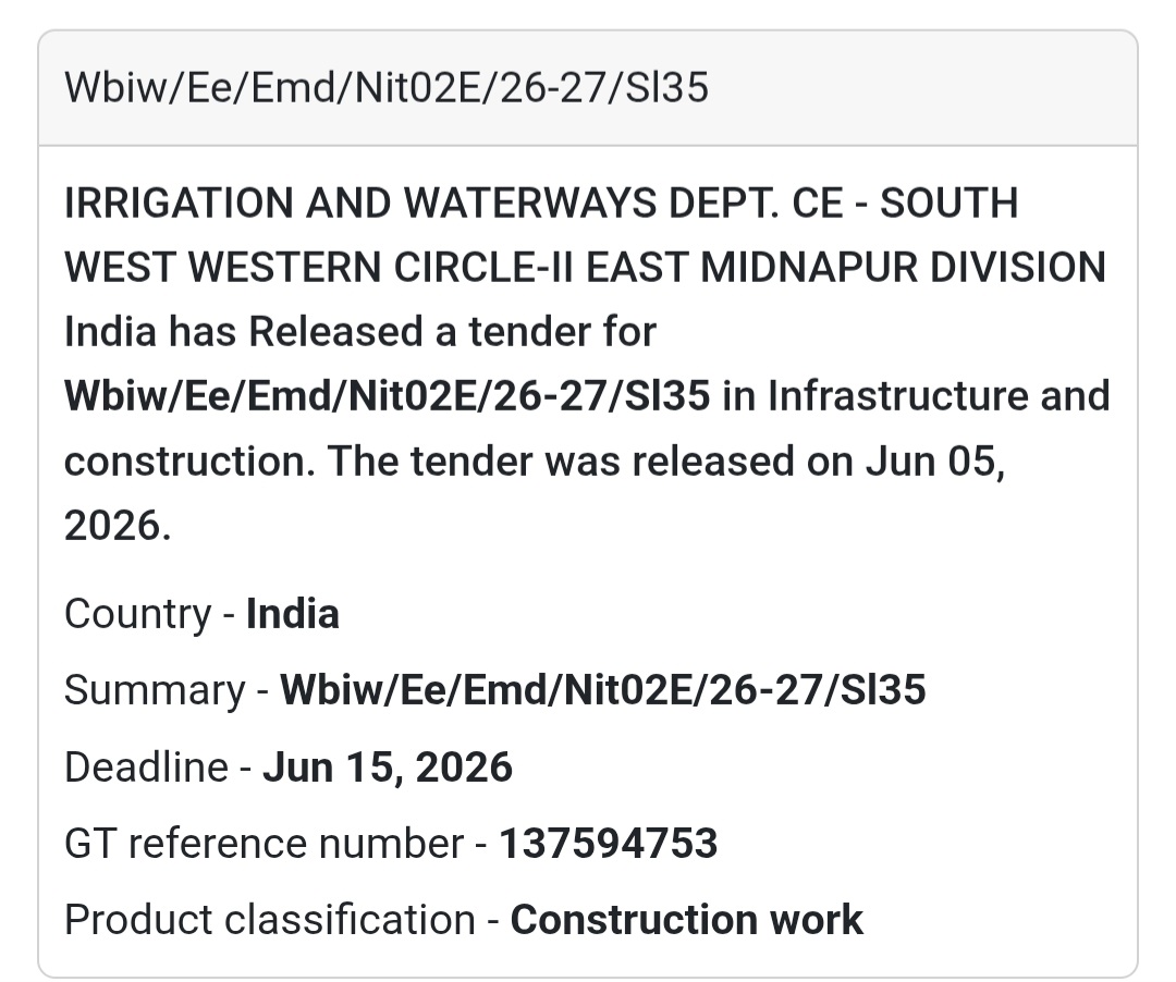 🌊 Irrigation & Waterways Department | Infrastructure Tender