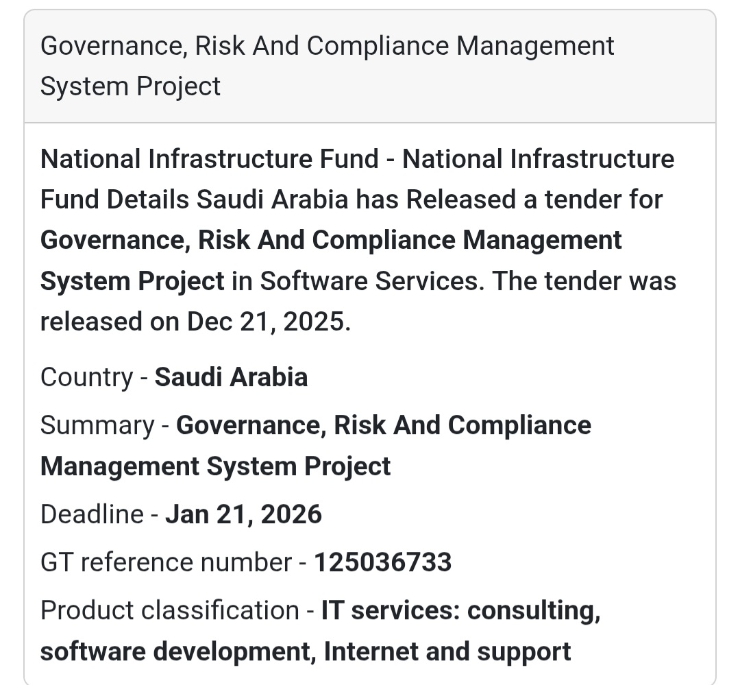 🛡️ IT & Compliance Tender – Saudi Arabia 🇸🇦