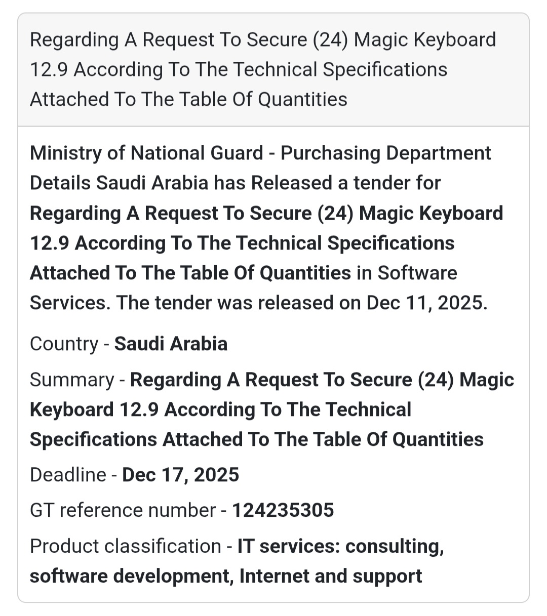 ⌨️ IT Procurement Tender – Saudi Arabia 🇸🇦💻