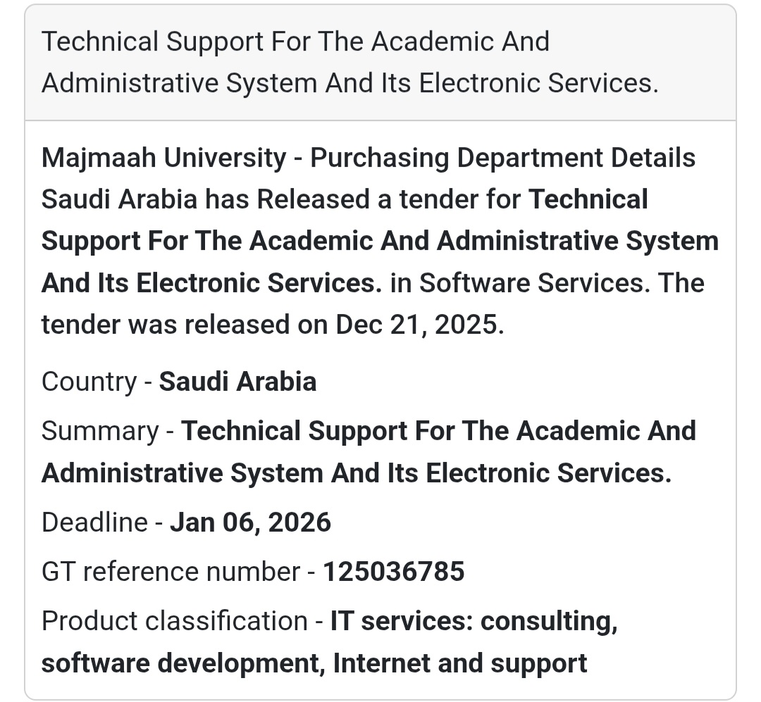 💻 IT Support Services Tender – Saudi Arabia