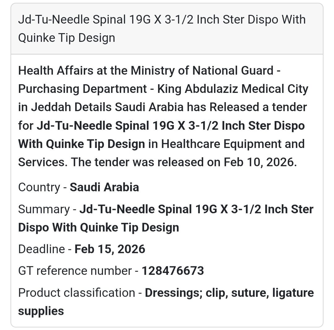 💉 JD-TU Spinal Needle 19G (Quincke Tip Design)