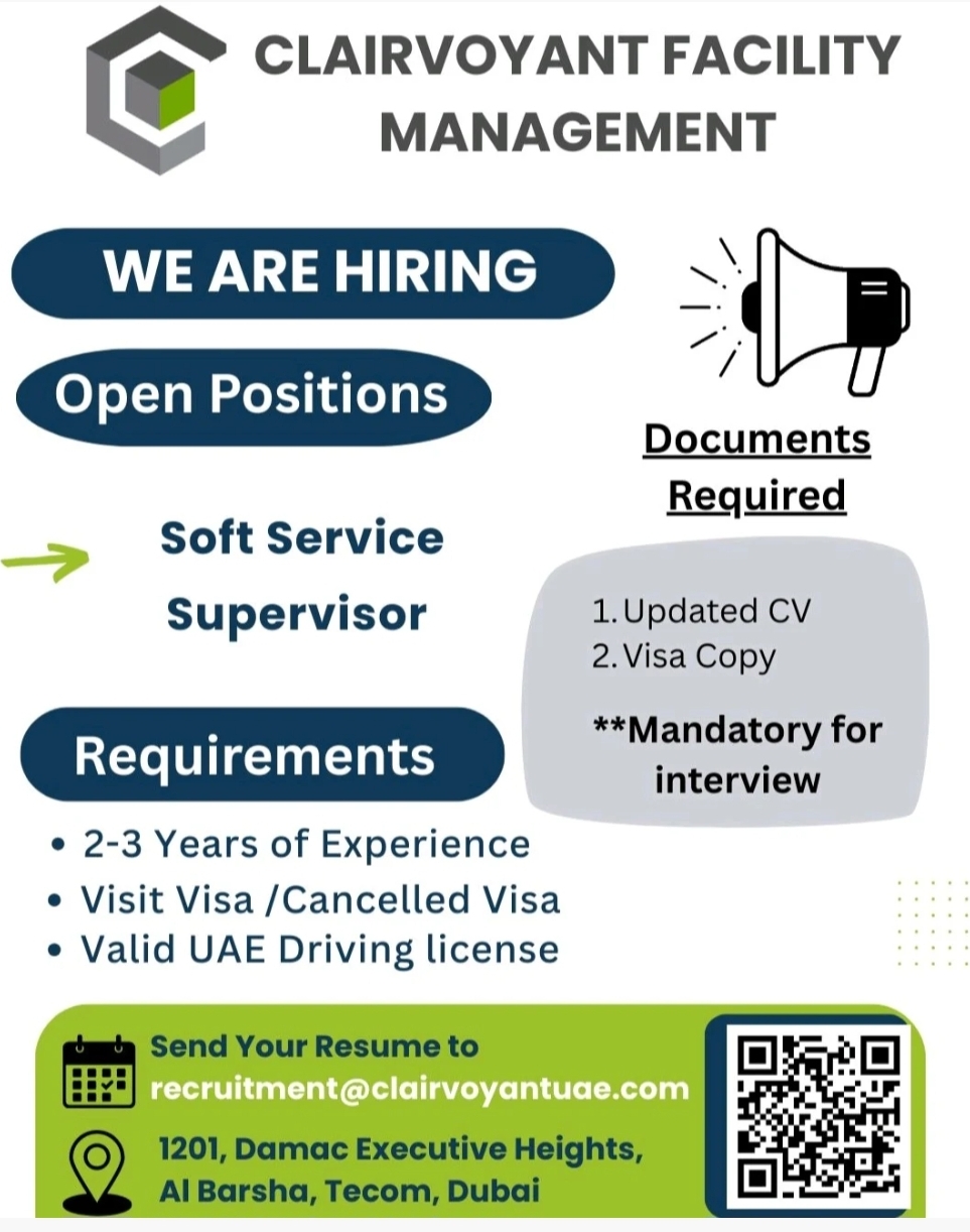🧹🏢 JOB OPPORTUNITY | SOFT SERVICE SUPERVISOR – DUBAI 🏢🧹