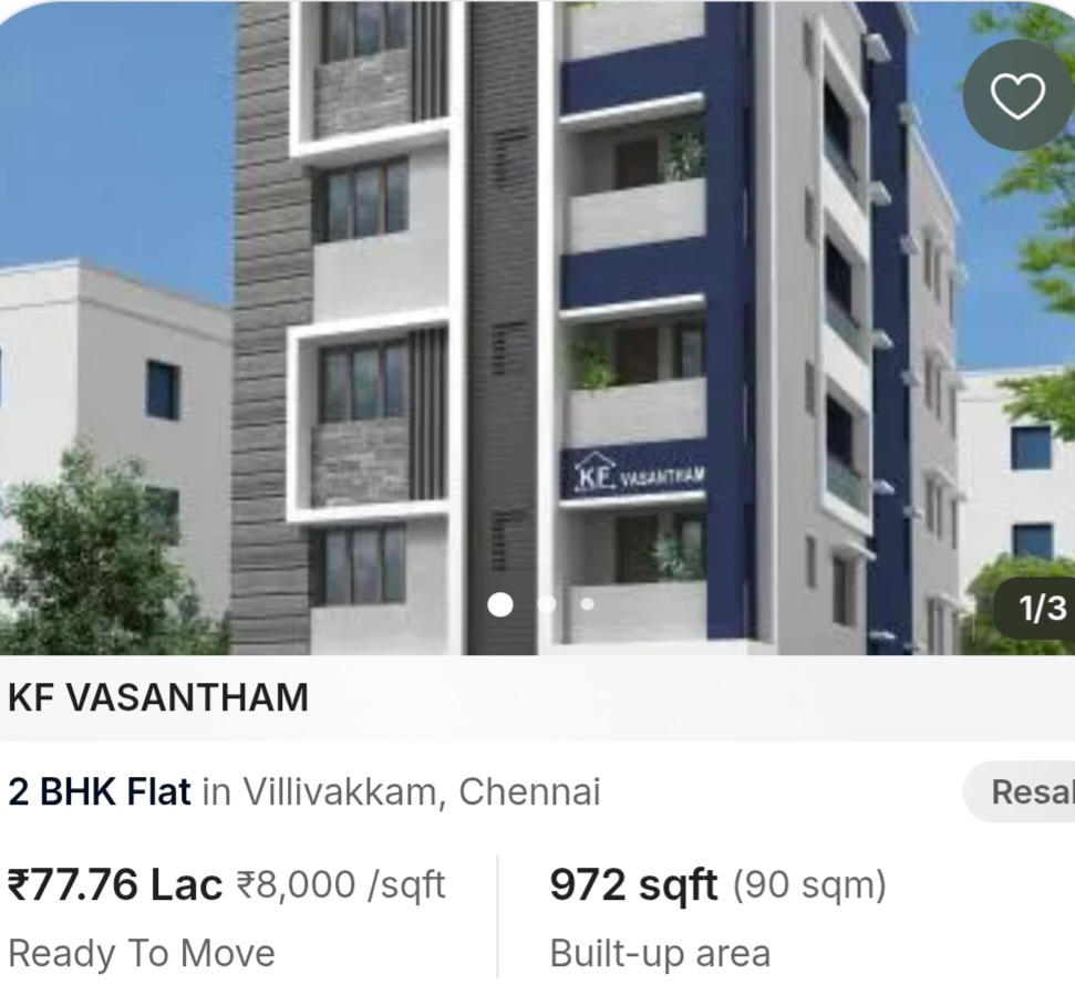 🏡 KF Vasantham – Ready-to-Move 2 BHK in Villivakkam, Chennai