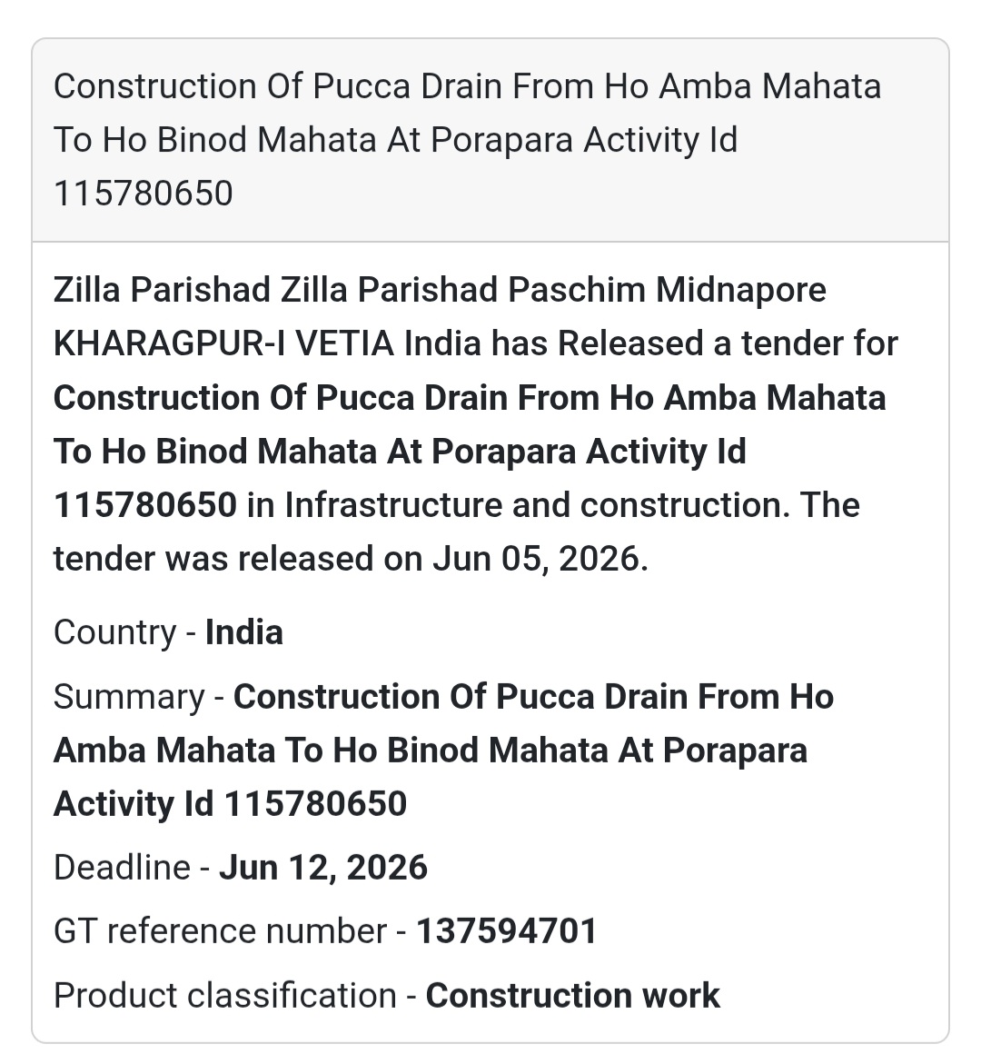 🚧 Kharagpur, Paschim Medinipur | Drainage Infrastructure Tender