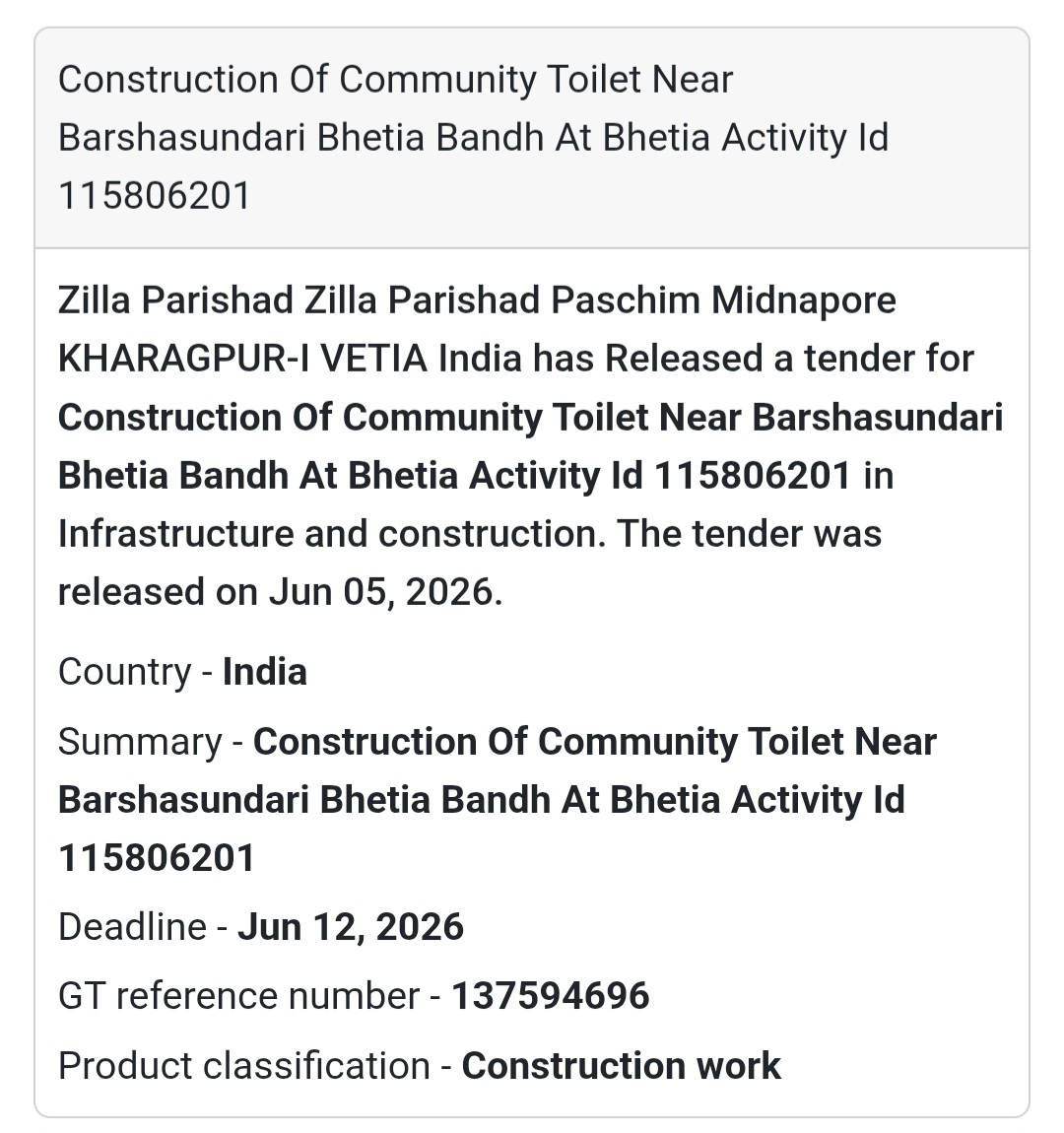 🚽 Kharagpur, West Bengal | Community Toilet Construction Tender