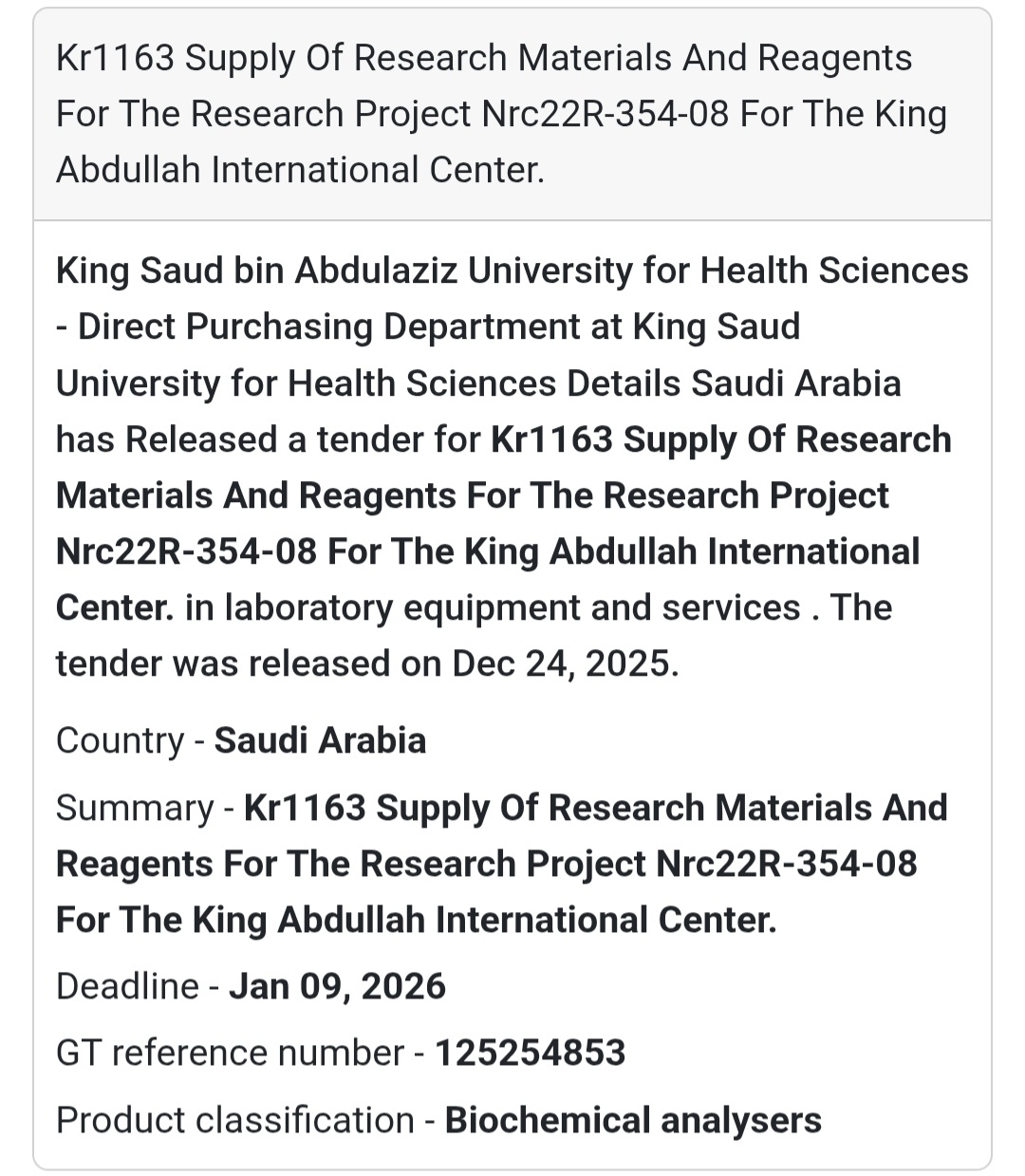 ⚗️ KR1163 – Research Materials & Reagents (NRC Project) 🇸🇦