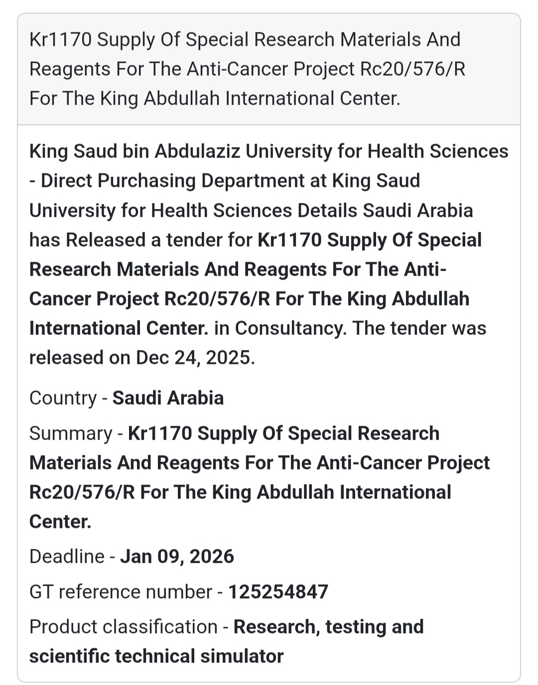 🧪 KR1170 – Research Materials & Reagents (Anti-Cancer Project) 🇸🇦