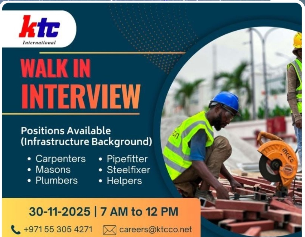 🚧 KTC International – Dubai Walk-In Interview for Infrastructure Workers! 🇦🇪