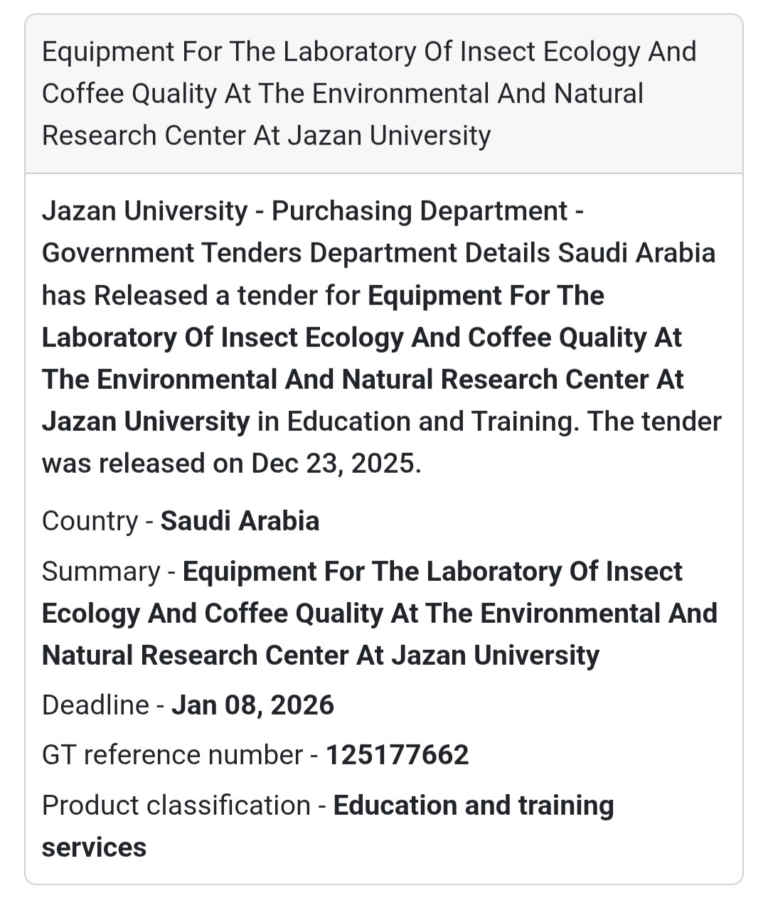 🔬 Laboratory Equipment – Jazan University Education & Research Tender