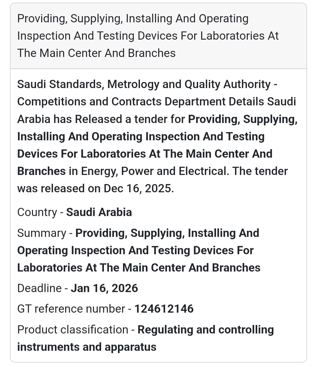 🔔 Laboratory Equipment Tender | Saudi Arabia 🇸🇦