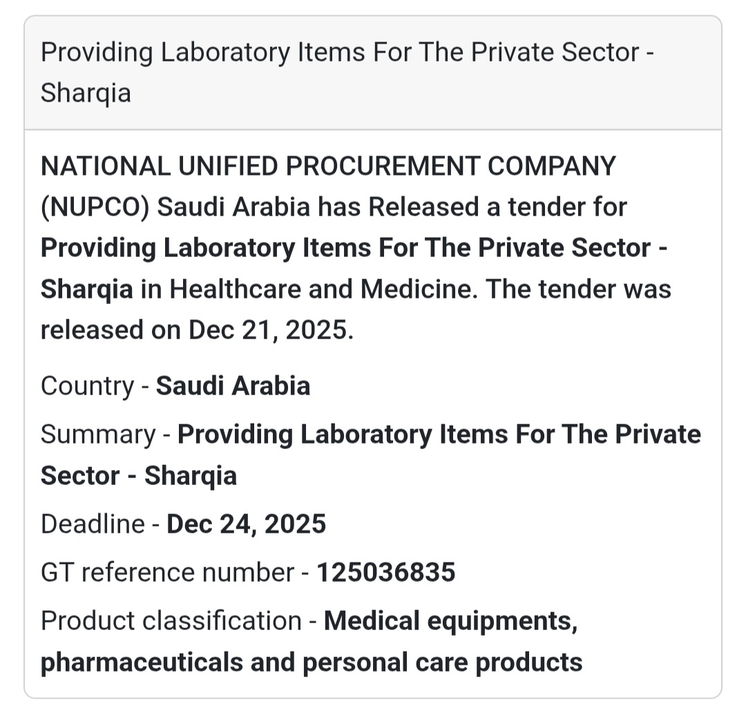🧪 Laboratory Items Tender – Saudi Arabia