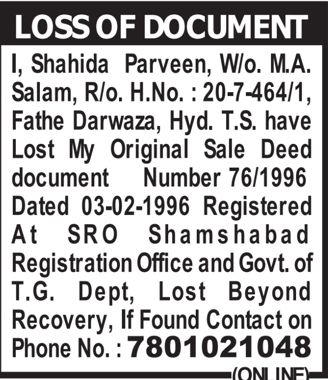 📢 LOSS OF DOCUMENT – PUBLIC NOTICE 📢