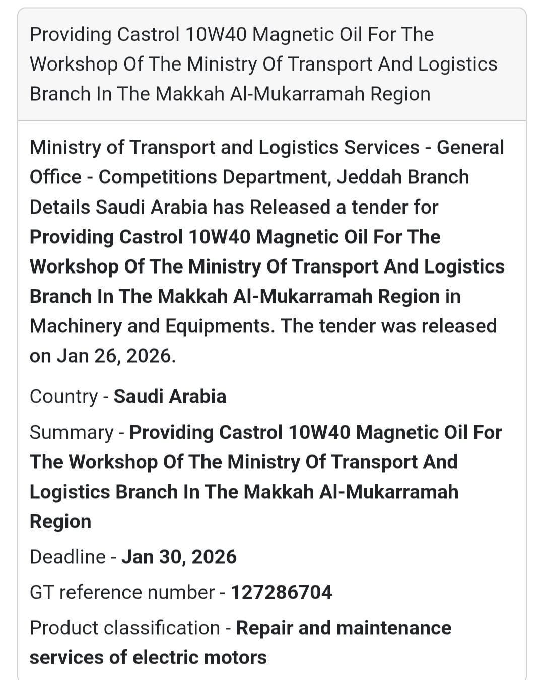 🛢️ Lubricants Supply – Castrol Oil