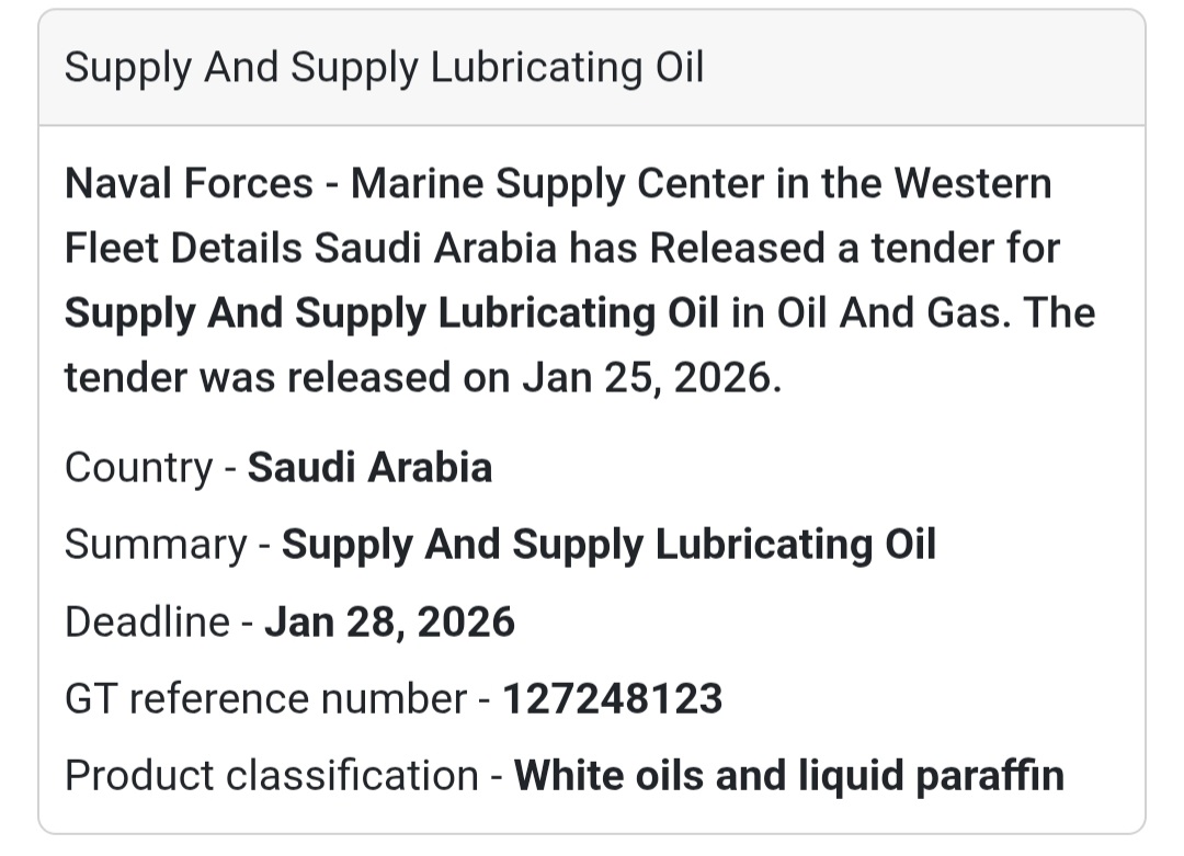 🛢️ Lubricating Oil Supply – Western Fleet