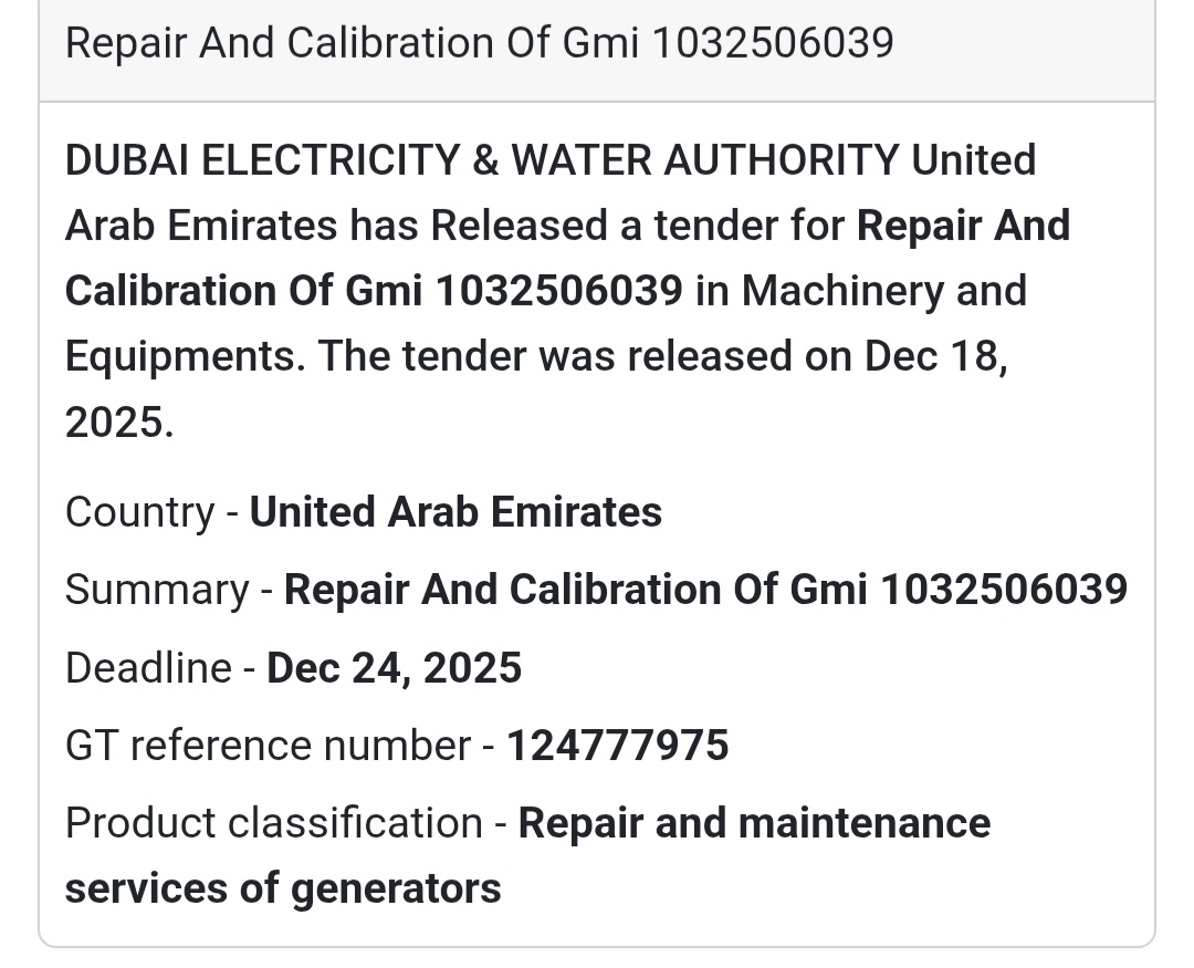 🔔 Machinery Maintenance Tender | United Arab Emirates 🇦🇪