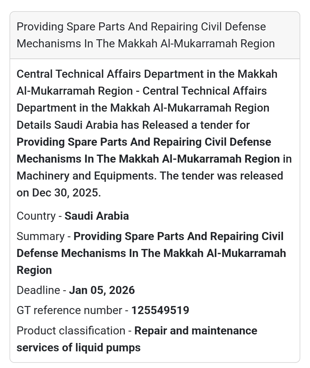 🔧 Machinery Maintenance Tender