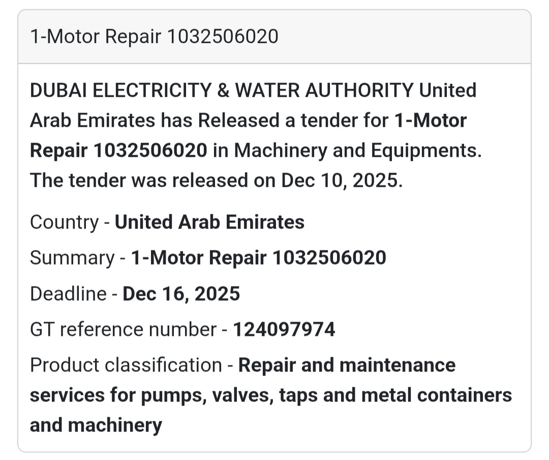 📢 Machinery Repair Tender – UAE 🇦🇪