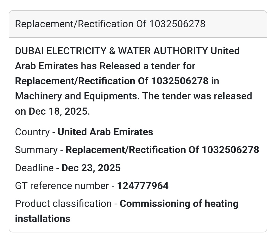 🔔 Machinery Services Tender | United Arab Emirates 🇦🇪