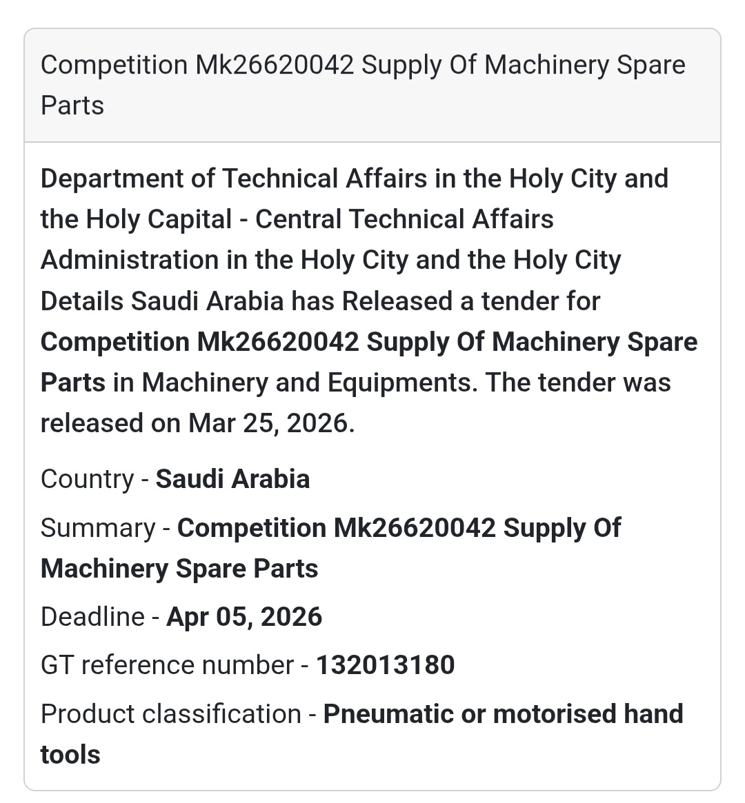 ⚙️ Machinery Spare Parts Supply