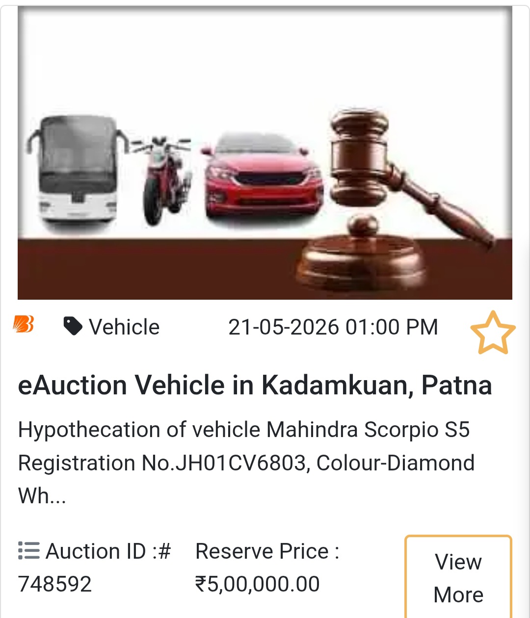 🚗 Mahindra Scorpio S5 – Bank Auction Deal