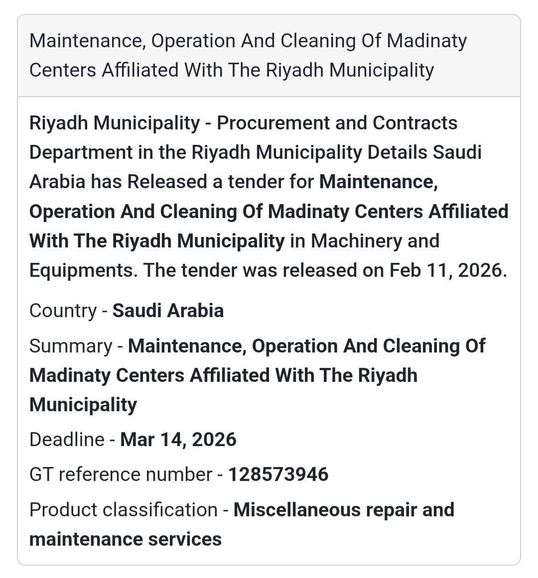🏢 Maintenance & Cleaning – Madinaty Centers (Riyadh)