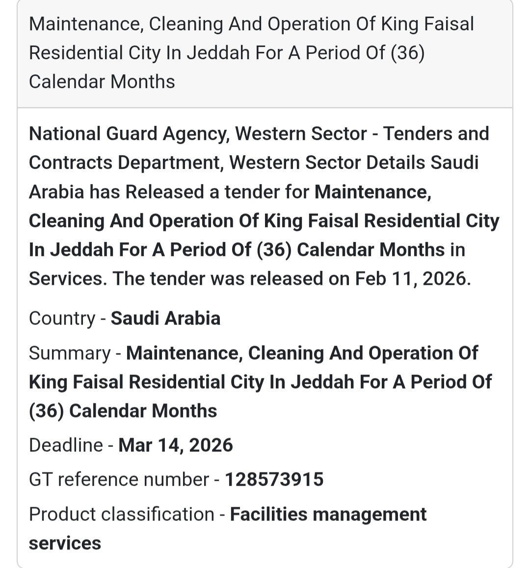 🏢 Maintenance, Cleaning & Operation – King Faisal Residential City (Jeddah)