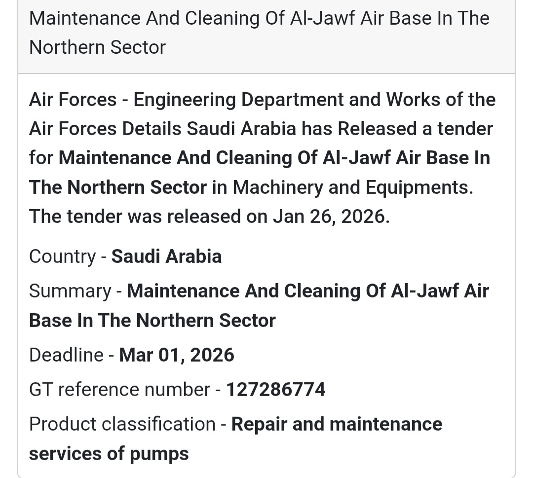 ✈️ Maintenance & Cleaning Tender – Al-Jawf Air Base