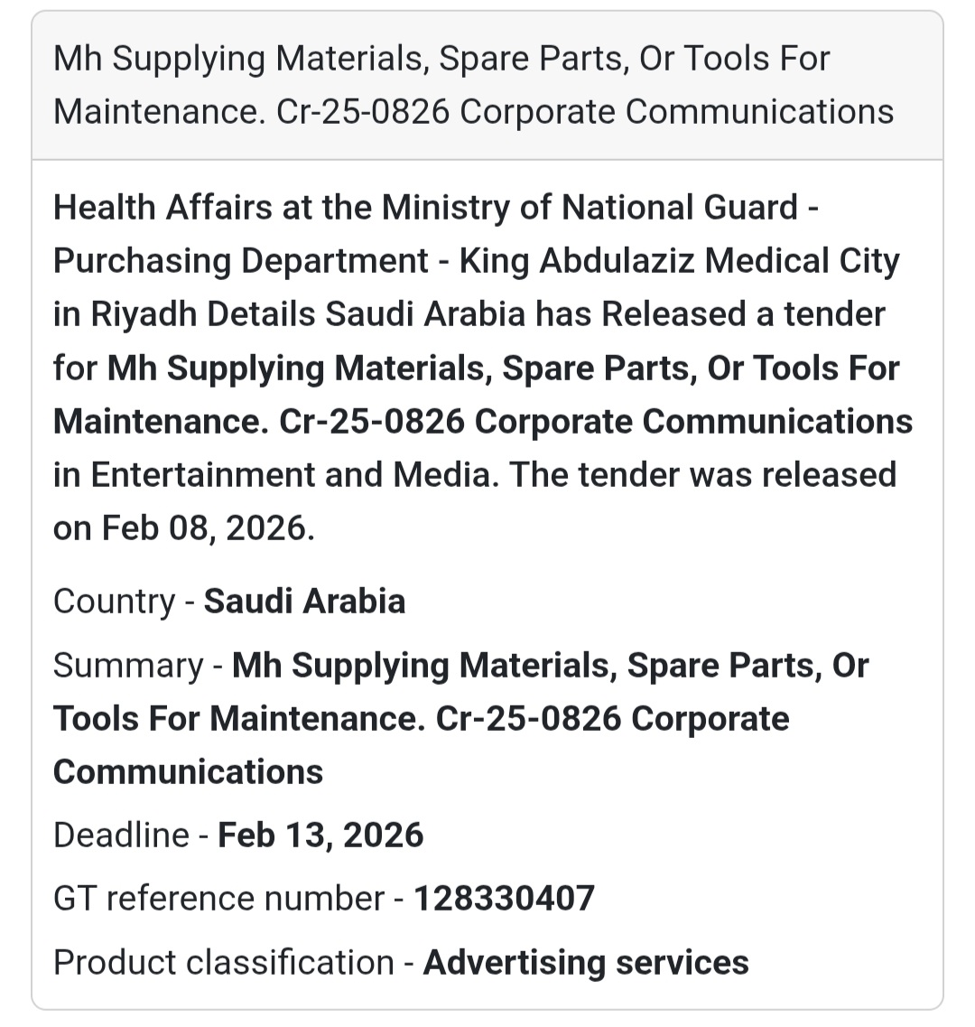 🧰 Maintenance Materials & Tools – Corporate Communications 📍 Saudi Arabia