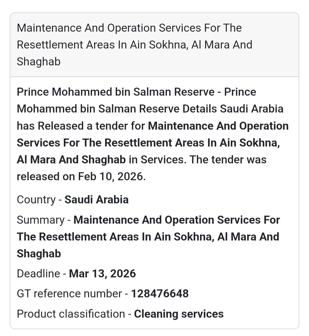 🧹 Maintenance & Operation Services – Resettlement Areas