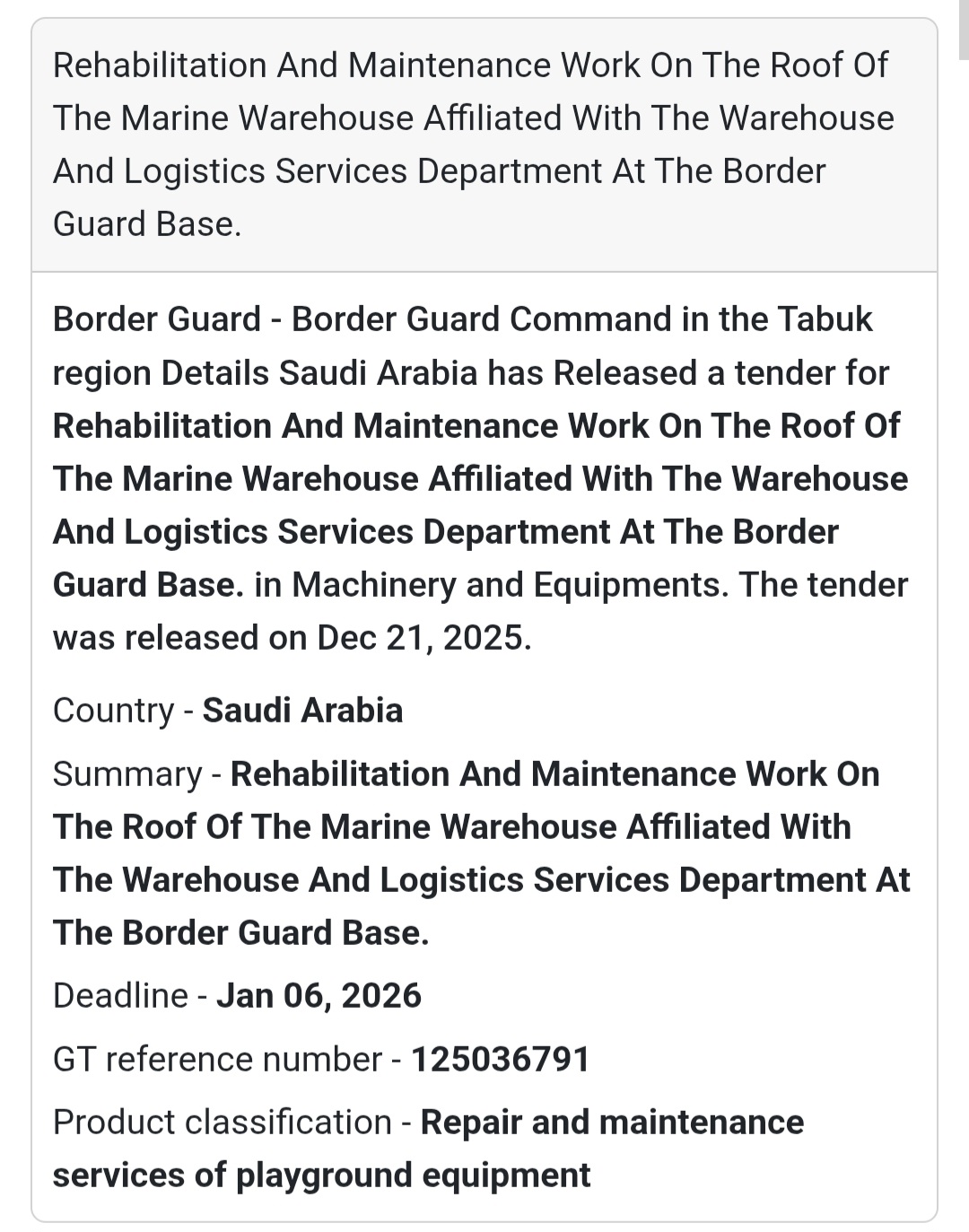 🏚️ Maintenance & Rehabilitation Tender – Saudi Arabia