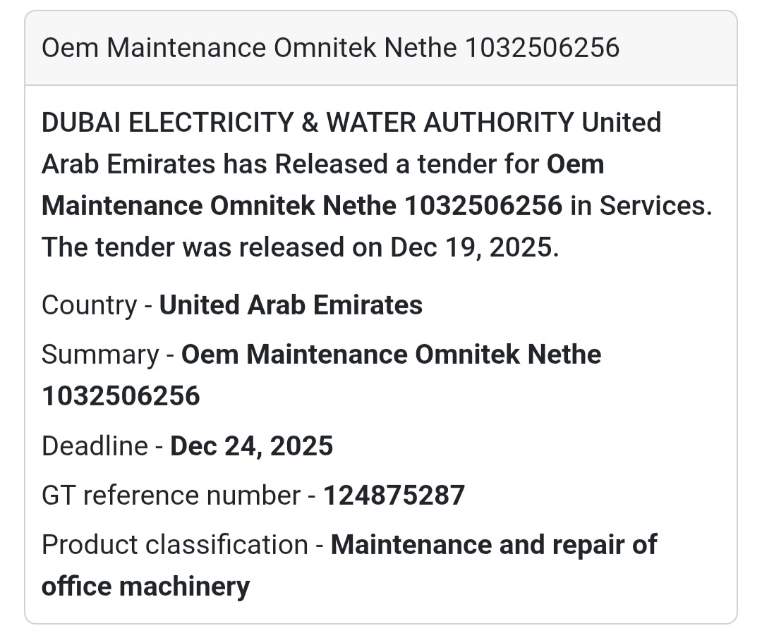 📢 Maintenance Services Tender – UAE 🇦🇪