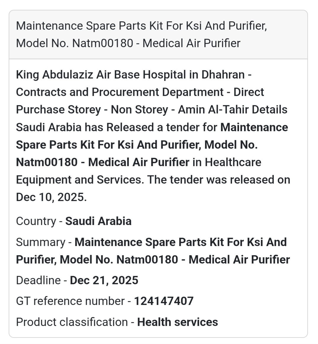 🛠️ Maintenance Spare Parts Kit – Medical Air Purifier