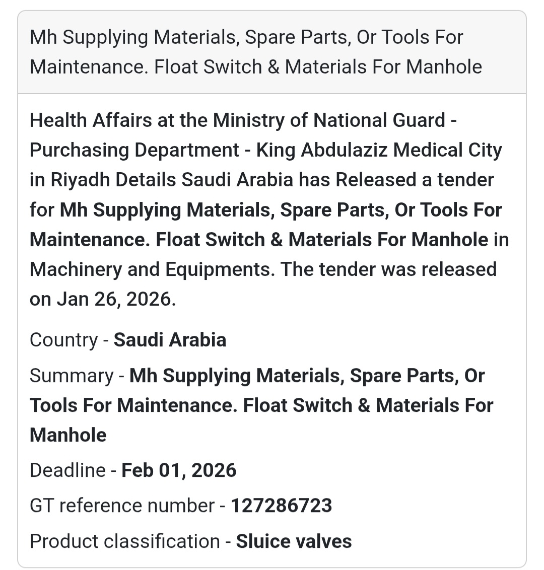 🚿 Maintenance Supplies – Float Switch & Manhole Materials