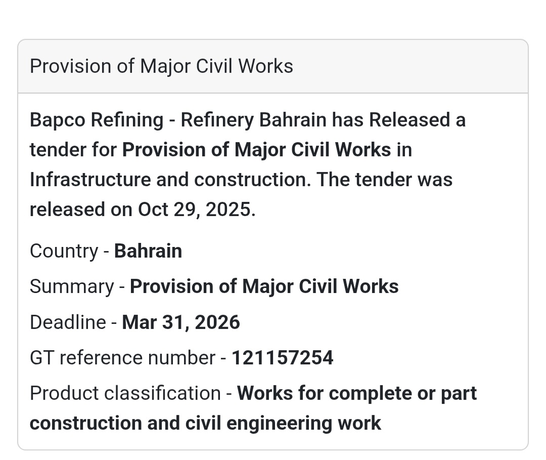 🏗️ Major Civil Works Tender – Bahrain!