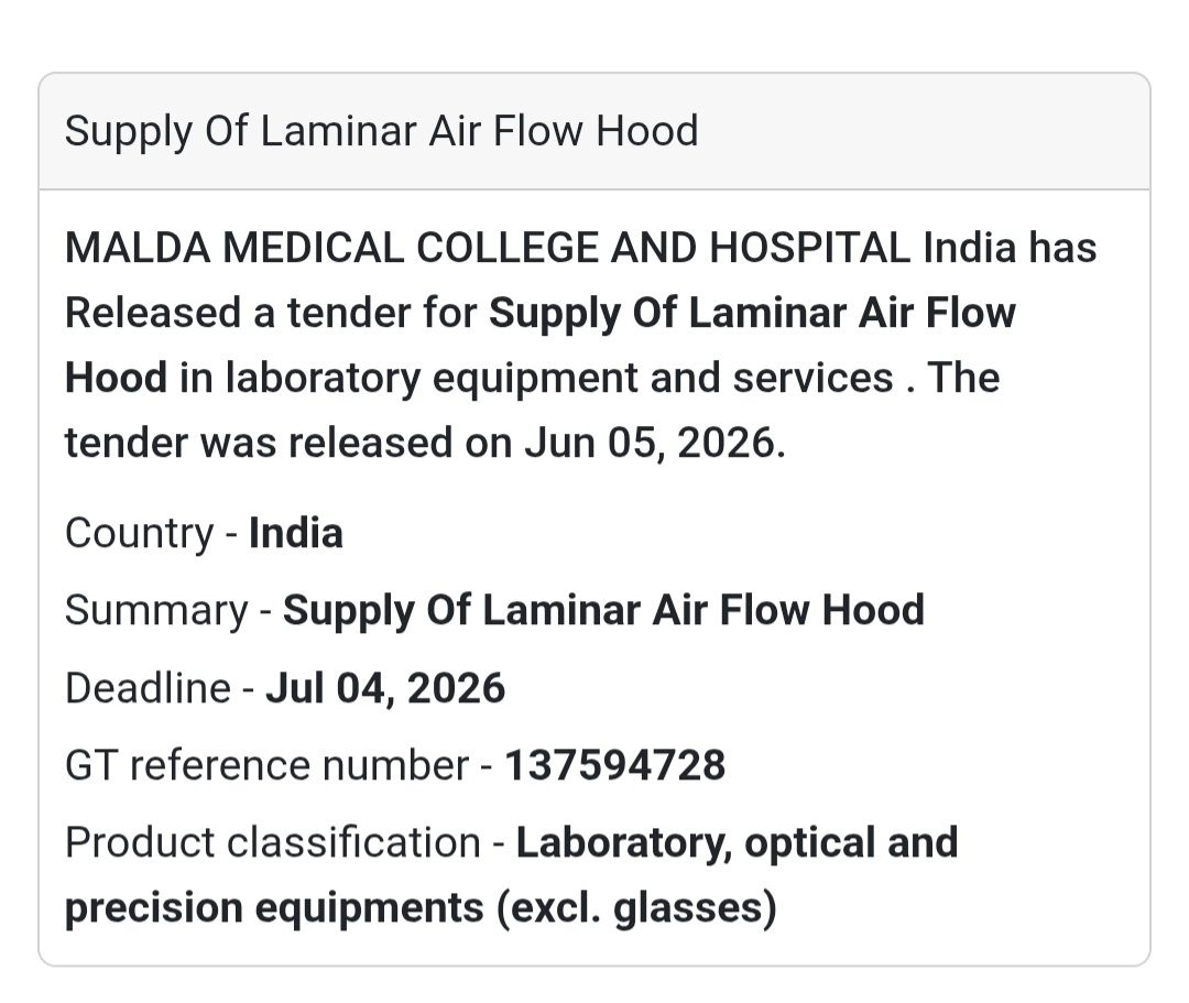 🔬 Malda Medical College & Hospital | Laminar Air Flow Hood Tender