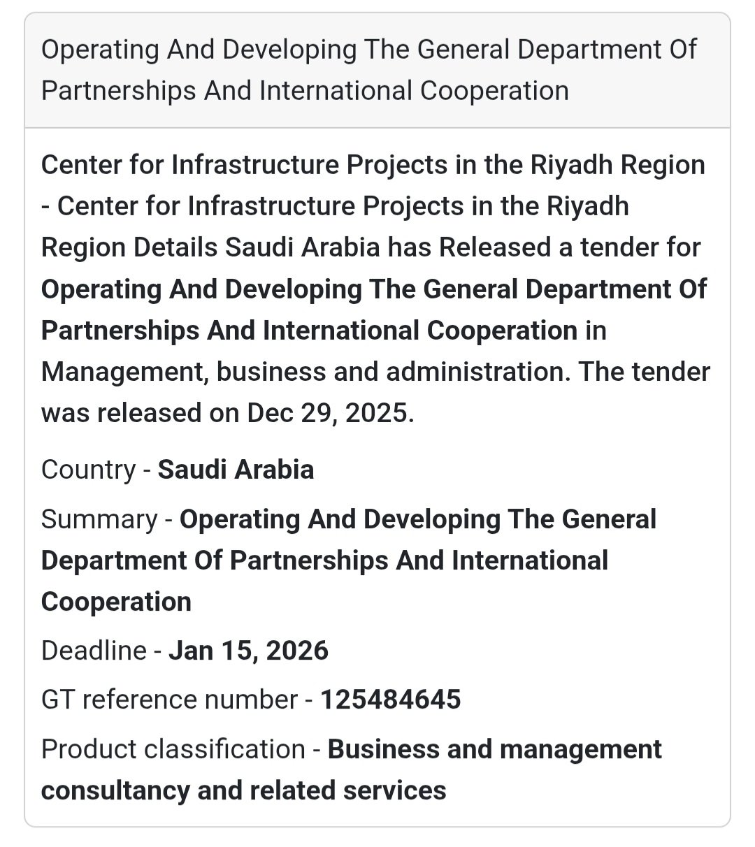 📢 Management & Consulting Tender – Saudi Arabia 🇸🇦