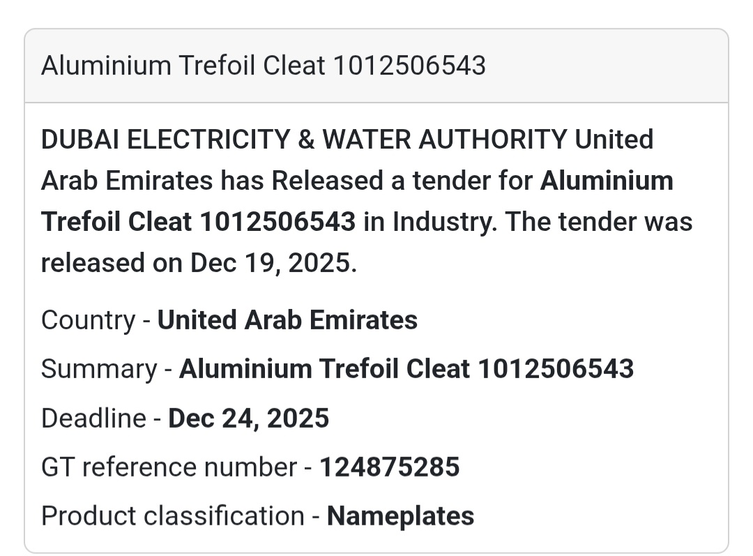 📢 Manufacturing & Components Tender – UAE 🇦🇪