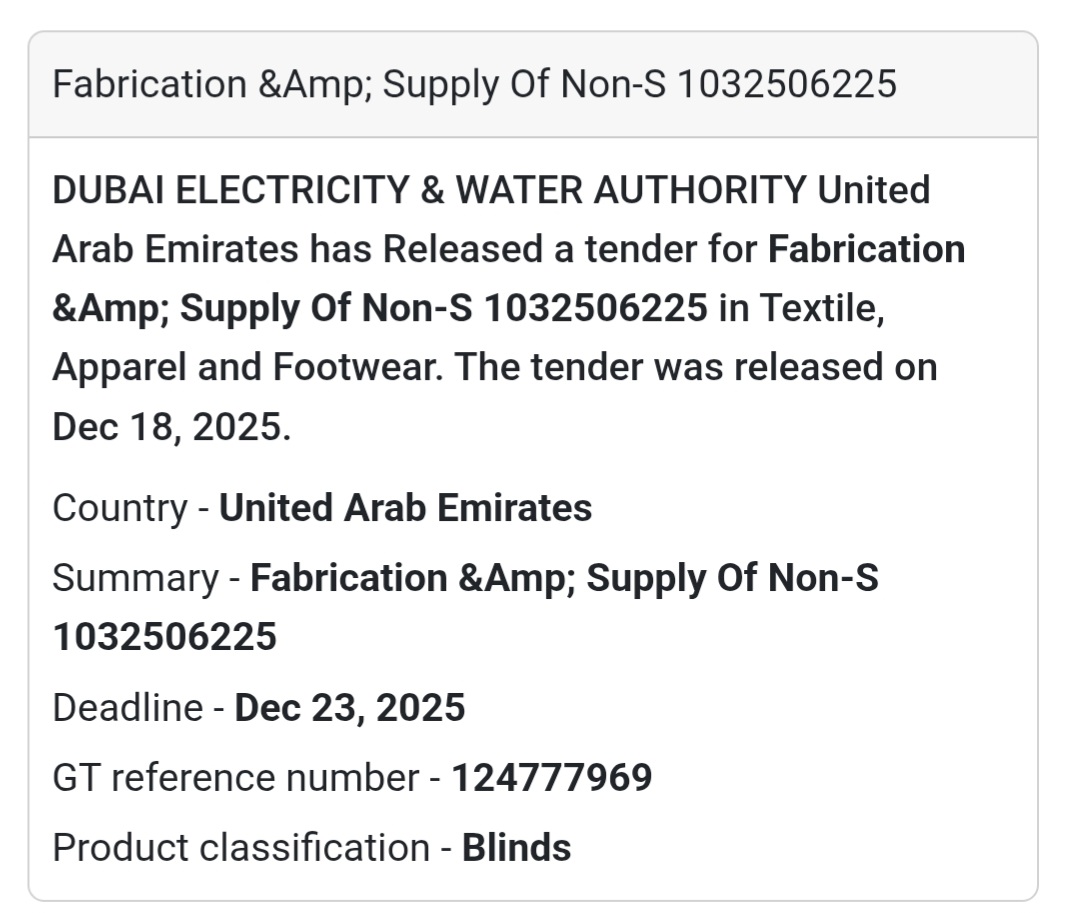 🔔 Manufacturing & Supply Tender | United Arab Emirates 🇦🇪
